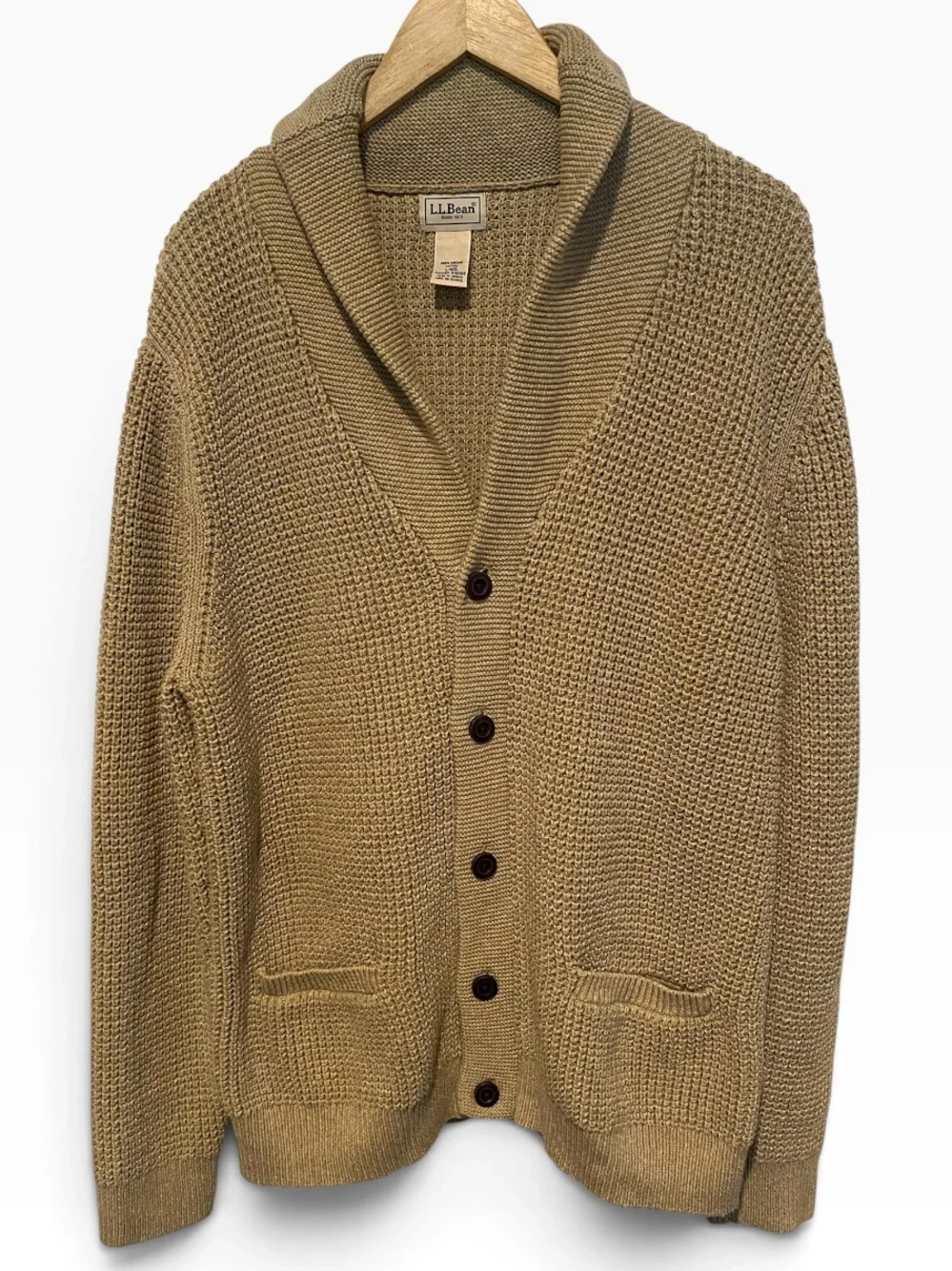 L.L BEAN MENS SZ LARGE SHAW COLLAR CARDIGAN SWEATER SZ LARGE ORGANIC COTTON